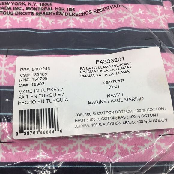 Fa La La Llama Christmas Pink and Blue 100% Cotton Pajamas Set NWT - Picture 3 of 10